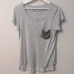 Karen Millen Gray Studded Pocket Short Sleeve T Shirt Size 10
